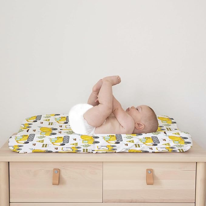 Construction Truck Excavator Tractor Trees Changing Pad Cover Cute Construction Trucks Plants Fitted Baby Change Table Sheets for Boys Girls Soft Stretch Fitted Changing Table Mats Cover 32''x16''