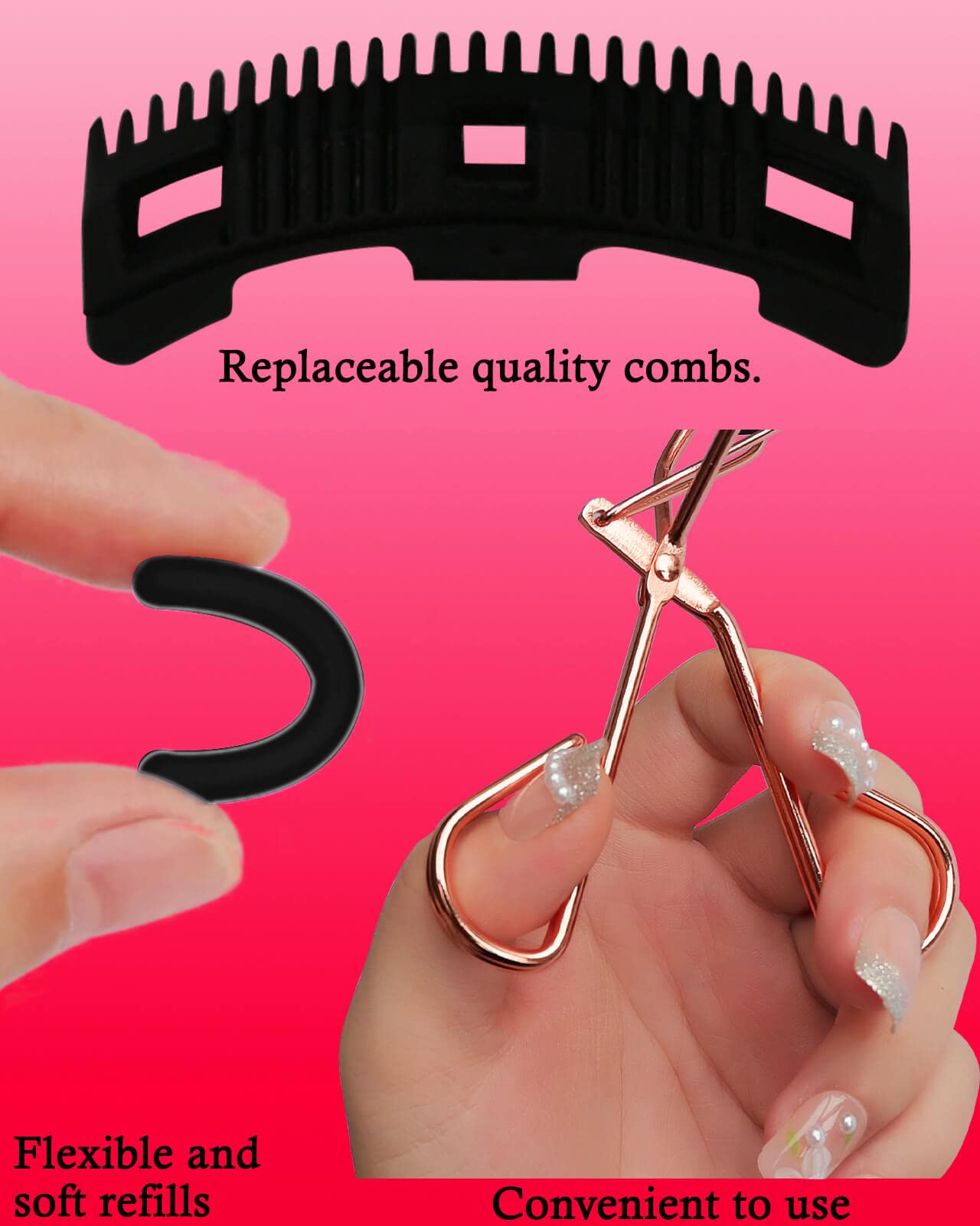 Eyelash Curlers with Comb and Eyelash Applicator Tweezers with Comb IMMER LIEBEN Press for 10 Seconds to Naturally Curl Your Las