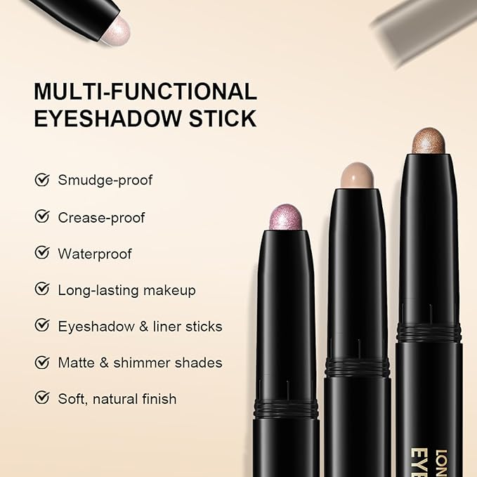 CHIFURE Eyeshadow Stick, Shimmer and Matte Cream Eye Shadow Brightener Sticks Eyeliner Pencil Crayon, Waterproof Long Lasting Eye Highlighter Stick Makeup,0.056 Oz(#2-Pecan)