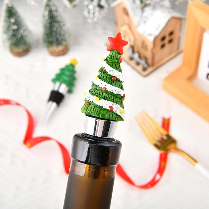 1Pack Christmas Tree Wine Bottle Stoppers, Thanksgiving Halloween Easter Holiday Decor - Resin Handmade Decorative Wine Stoppers - Wine Gift for Hostess - Cute Wine and Beverage Corker Bottle Sealers