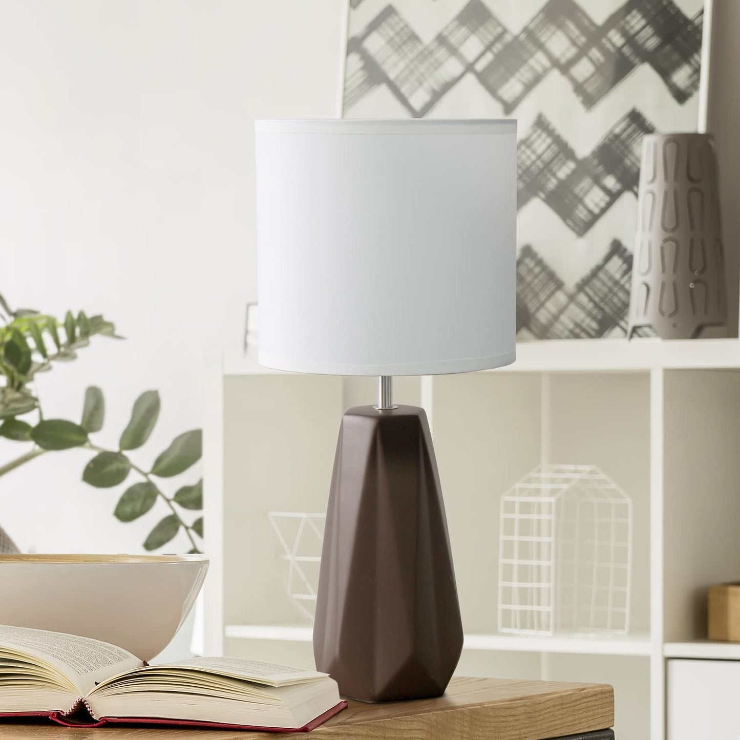 Simple Designs Ceramic Table Lamp, 8inL x 8inW x 17.5inH, Espresso Brown, Model LT2082-BWN