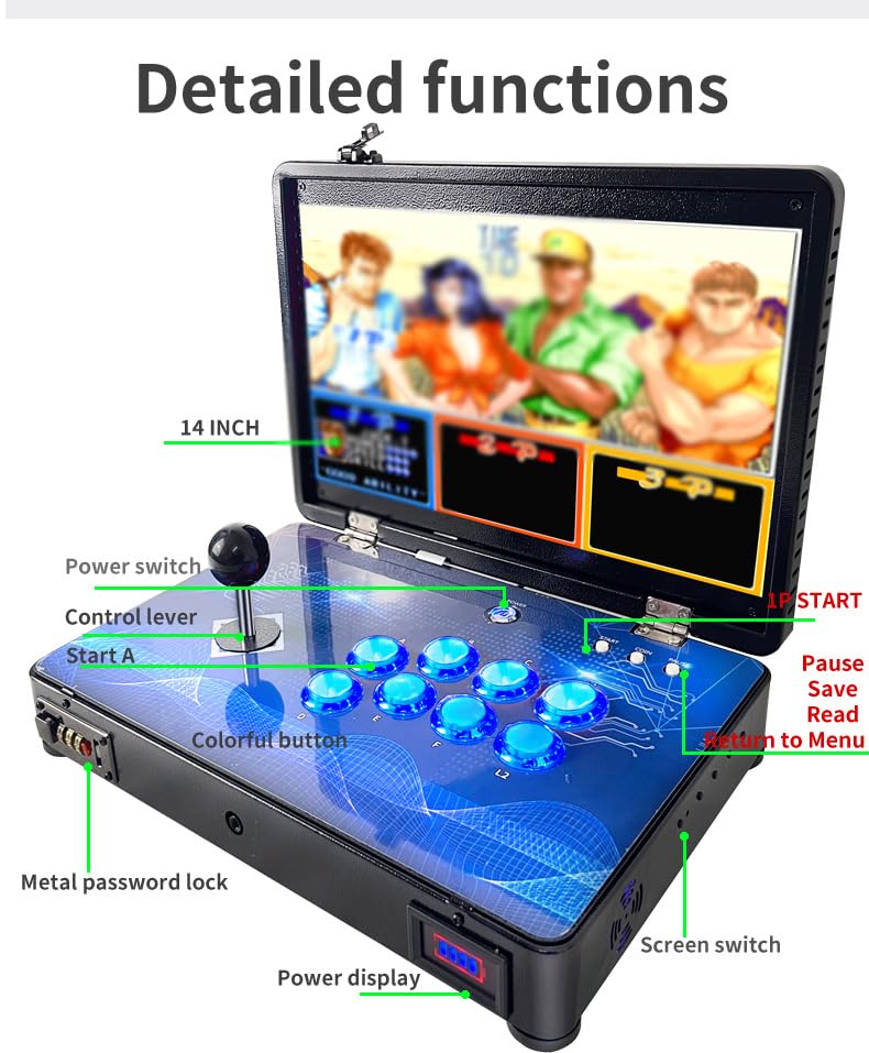 WYGaming Pandora Arcade Portable Retro Video Game Player Built-in 20000+ Classic Games 14 inch LED Integrated Recreation Arcade Emulator Console Compatible with FBA/N64/Arcade/MAME