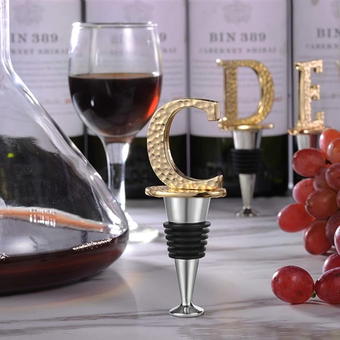 Miicol Wine Stopper, Prosecco Stopper, Wine Bottle Stopper, Personalised Champagne Stopper, Gold Wine Accessories, Wine Lovers Gift, Monogram Gift, Letter C