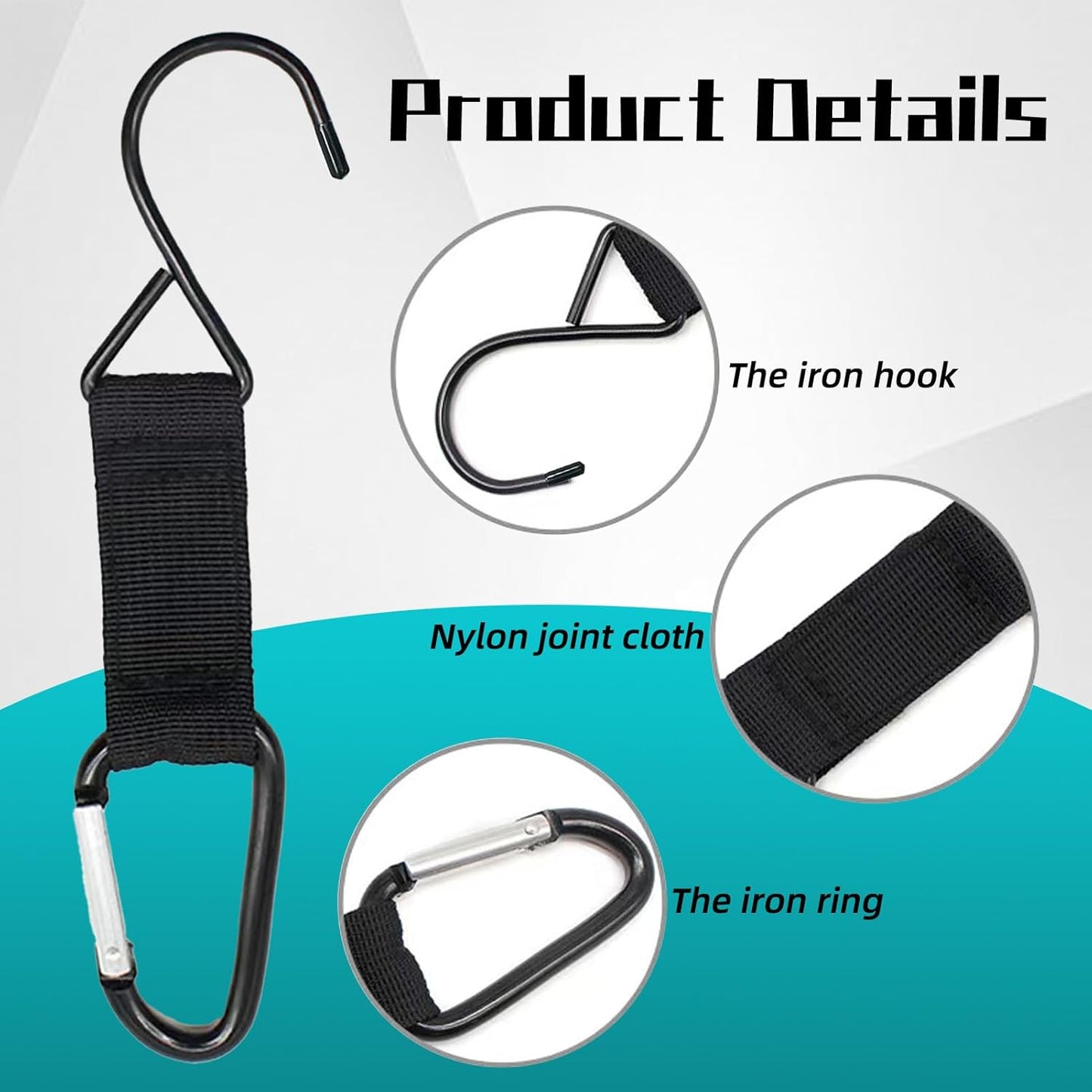Carabiner Fence Hooks, Fence Hook for Tennis Baseball Bag, Hanging Nylon Safety Metal Buckle Hooks for Outdoor Sports Backpacks Water Cups Camping Equipment