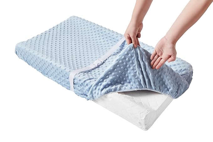 Solid Changing Table Pad Cover Cradle Sheet, Fits 32"/34''x16 Contoured Diaper Changing Pad, Ultra Soft Cozy Dots Plush Changing Table Covers, Breathable Wipeable Removable (Blue)
