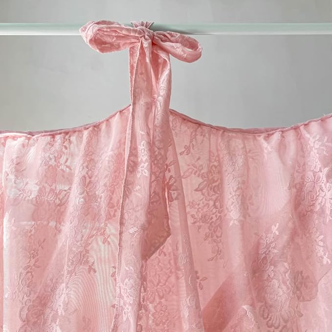 Mengersi Canopy Bed Curtains with Tie Backs,Princess Bed Canopy Curtains Bed Drapes Sheer Curtains for Bedroom Decor（Full,Pink