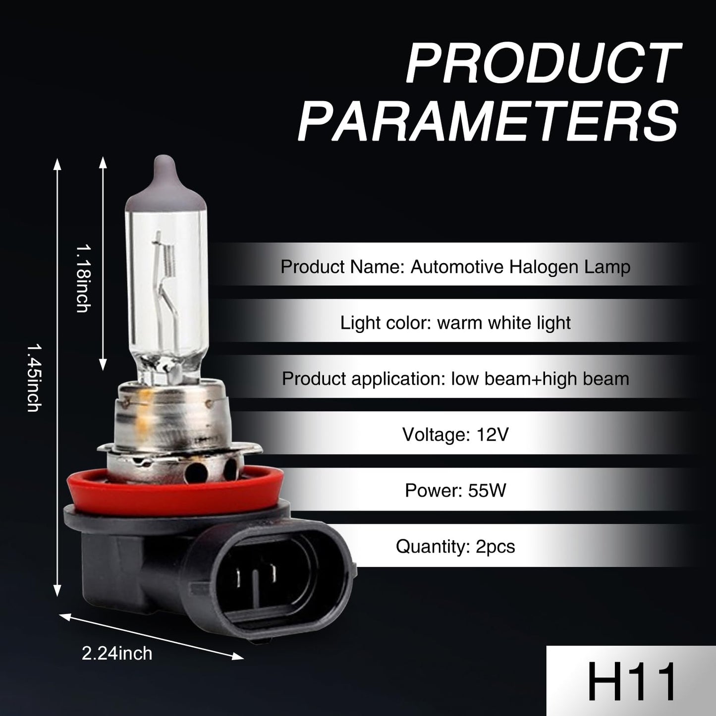 Awlbed 2 Pcs Car Halogen Fog Light Bulb  12V 55W Waterproof Glass Vehicle Spotlights Replacements  Universal Automotive High Beam Lighting Accessories For Truck Suv Car (Warm White Light #H11)