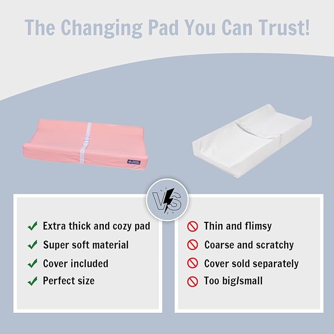 Baby Diaper Changing Pad Soft, Waterproof Changing Pad, Non-Slip Bottom, Safety Straps & Ergonomic Contoured Design - Wipeable Changing Pad Cover Standard Size (31.5"x16") Changing Tables & Dressers