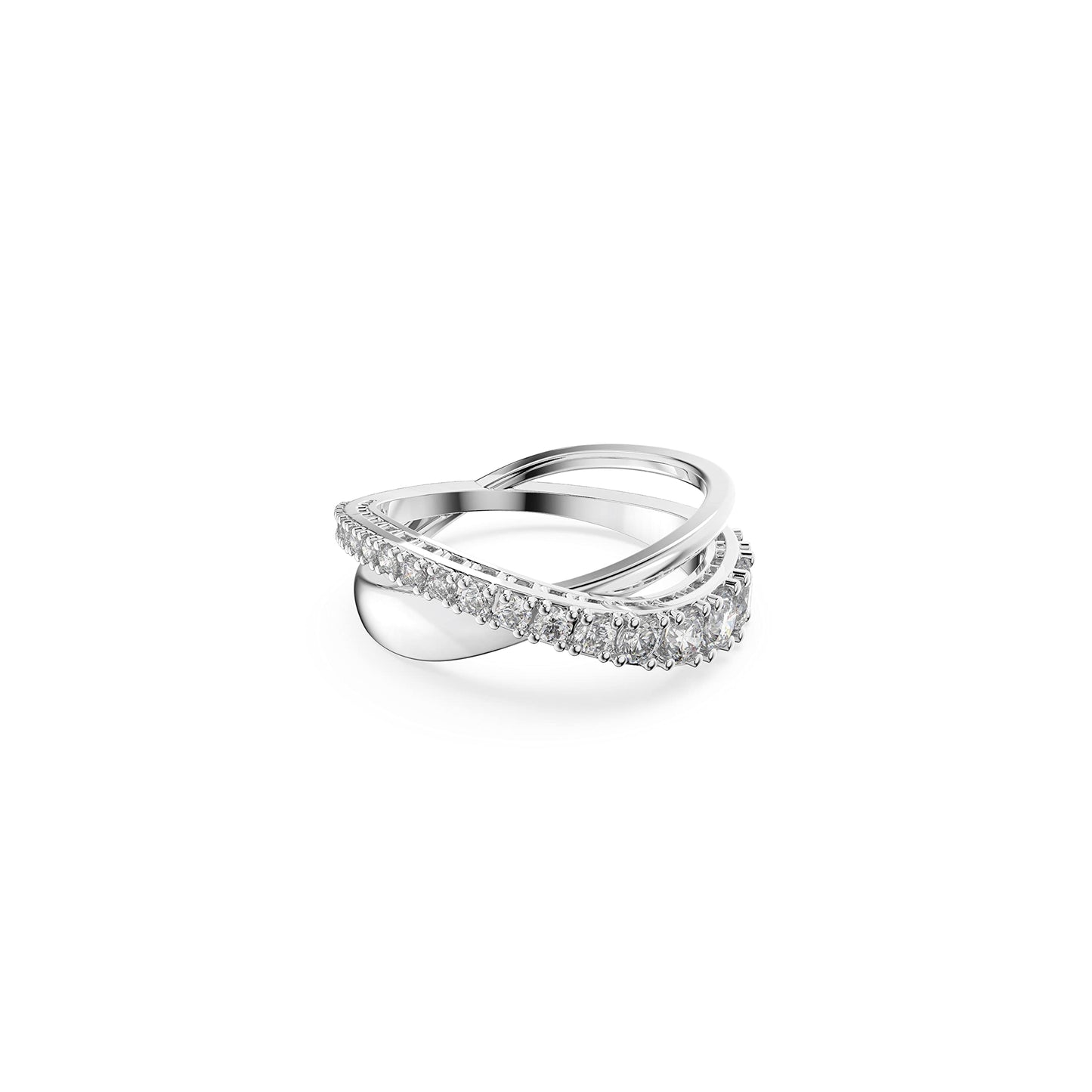 Swarovski Women's Hyperbola Ring, White Crystal Stones in a Spiral Design, Rhodium Finished Setting, Size 58