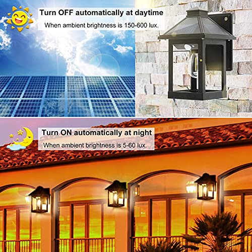 CYHKEE 2 Pack Solar Wall Lanterns Outdoor with 3 Modes, Dusk to Dawn Motion Sensor LED Sconce Lights IP65 Waterproof, Exte...