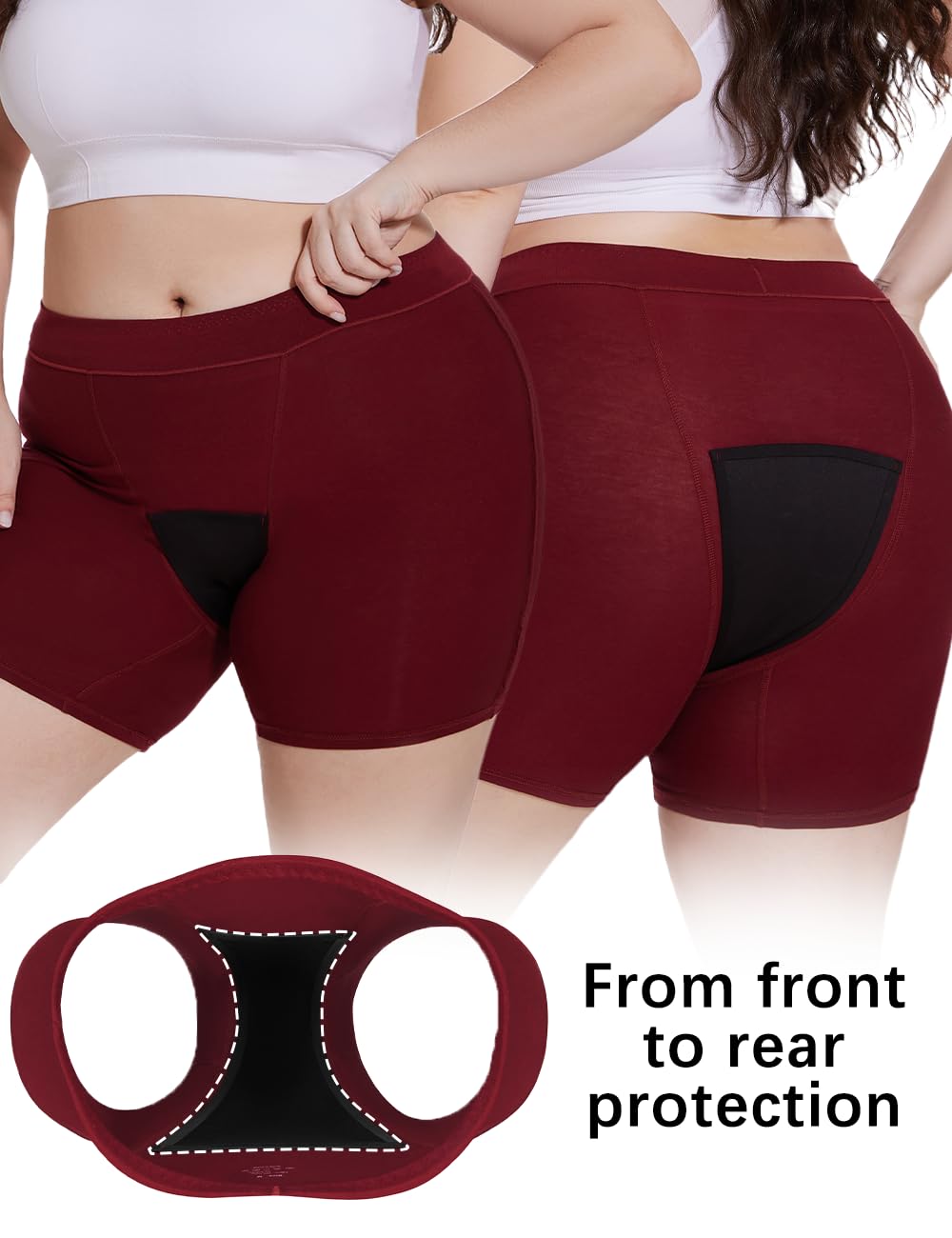 Allbase Incontinence Underwear for Women Washable Period Boxers Briefs Heavy Flow Leakproof Overnight High Absorbency Menstrual Postpartum Bladder Control Boyshorts Panties XX-Large Pack of 2
