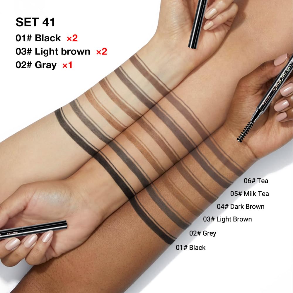 5 Pcs Dual-Sided Auto-rotate Ultra-Fine Tip Eye Brow Pencils Pack,Draws Tiny Brow Hairs, Defines, Fills Brows, Shapes, Contours,