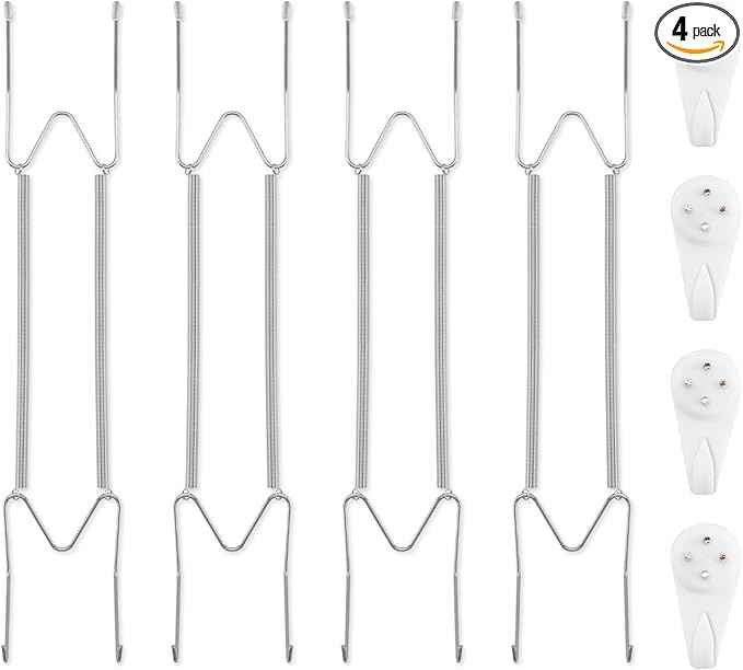Bilillo 4 Pack Plate Hangers for The Wall, Suitable for 16-20 inch Art Plate, Stainless Steel Invisible Heavy Duty Wire Plate Holder with Wall Hooks, Plate Hangers for Displaying Plates, Silver