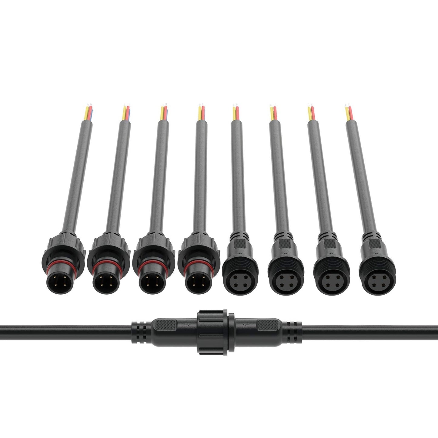 BTF-LIGHTING 4 Pin Electrical Connector Male Female 20AWG IP65 7.87in Extension Cable for Car Truck Boat LED Strip Lights WP4PINBB