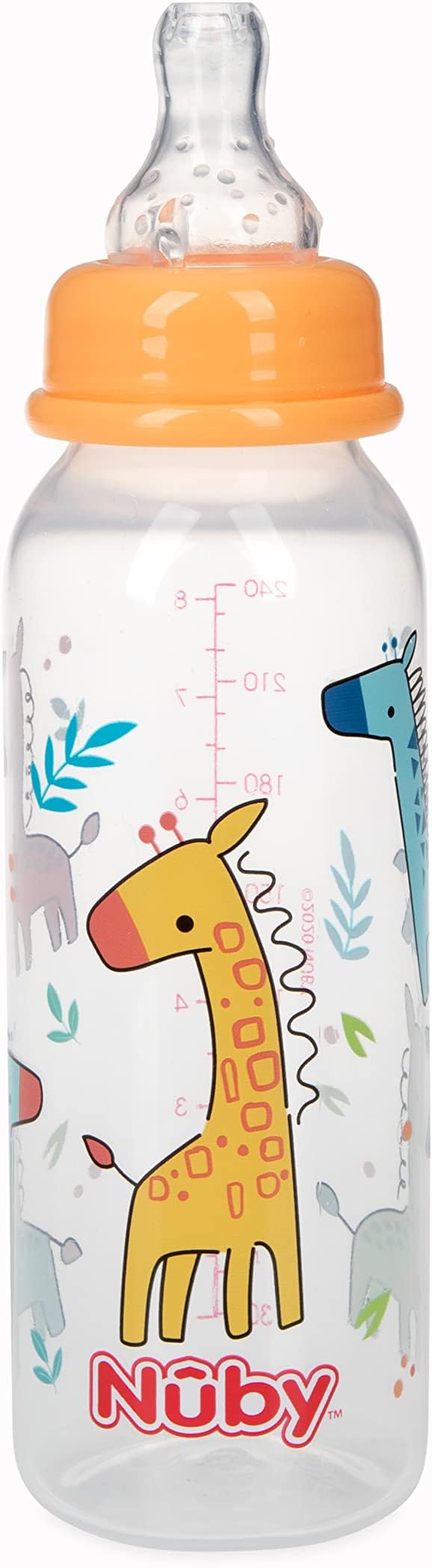 Nuby Printed Non-Drip Bottle, 1 Pack of 1 Bottle, 8 Ounce, Colors May Vary