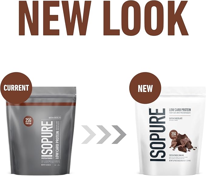 Isopure Low Carb 100% Pure Whey Isolate Protein Powder, Lactose Free, Gluten Free, With Vitamins, Dutch Chocolate, 25g Protein Per Serving, 1 Lb, 14 Servings (Packaging May Vary)