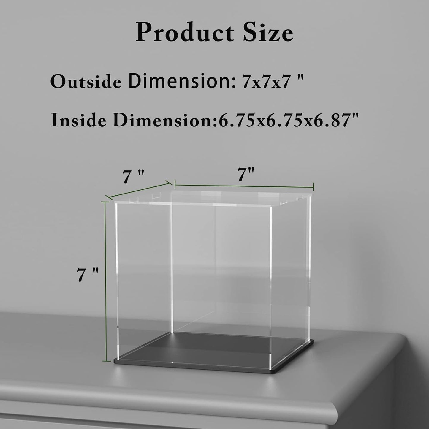 Acrylic Display Case, Super Clear Displaying Box with Matt Base and Lid for Toys, Figures, Collectibles (7x7x7inch)