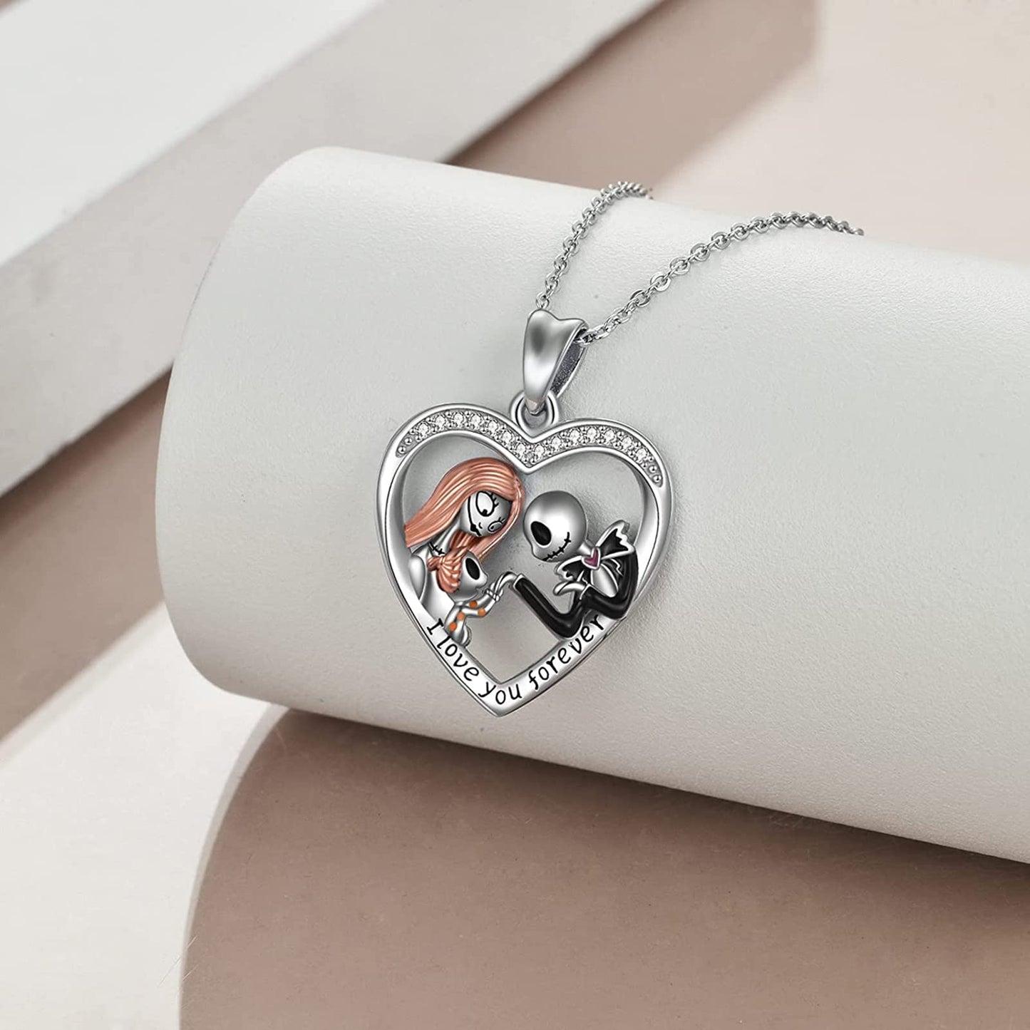 Aoyosic Nightmare Necklace Gifts Sterling Silver Jack Infinity Heart Family Pendant I Love You Forever Skull Jewelry Birthday Gifts for Women Gothic Jewelry Christmas Birthday Gifts
