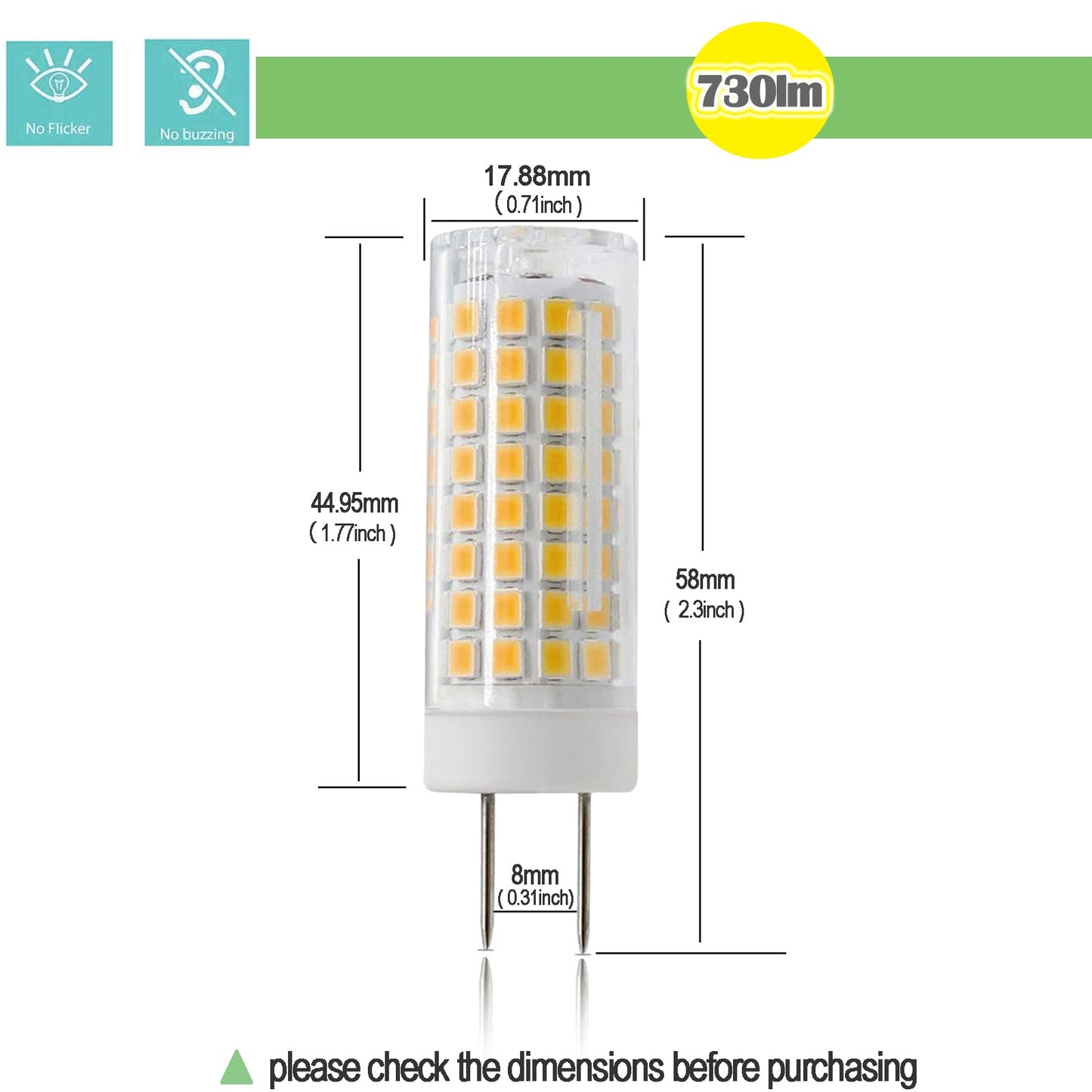 Zssxoled G8 Led Bulb Dimmable 7W Equivalent To G8 Halogen Bulb 75W-80W  Gy8.6 /G8 Bi-Pin Base Light Bulb Ac 120V G8 Bulb For Under Cabinet Light  Under Counter Kitchen Lighting Warm White 3000K 2Pack