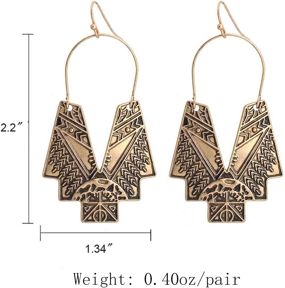 Zealmer Gold Geometric Earrings Statement Vintage Boho Ethnic Earrings Hollow Out Fan Shape Dangle Drop Earrings for Women Birthday Christmas Valentines Day Gift
