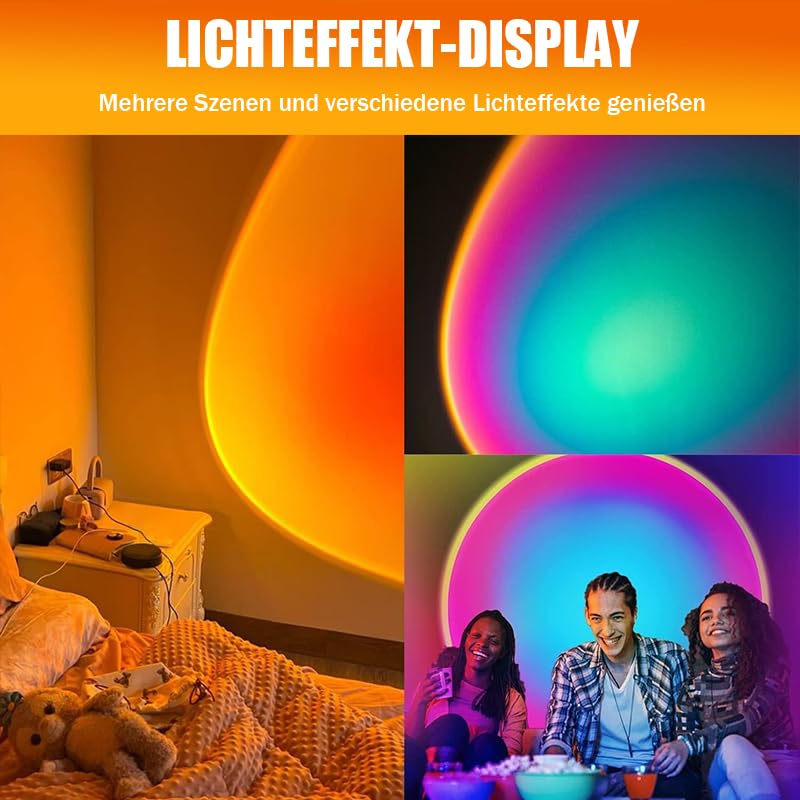 xoddi Sunset Lamp Projector LED Lights with Remote, 16 Colors, 360? Rotation, Model 7011, Black