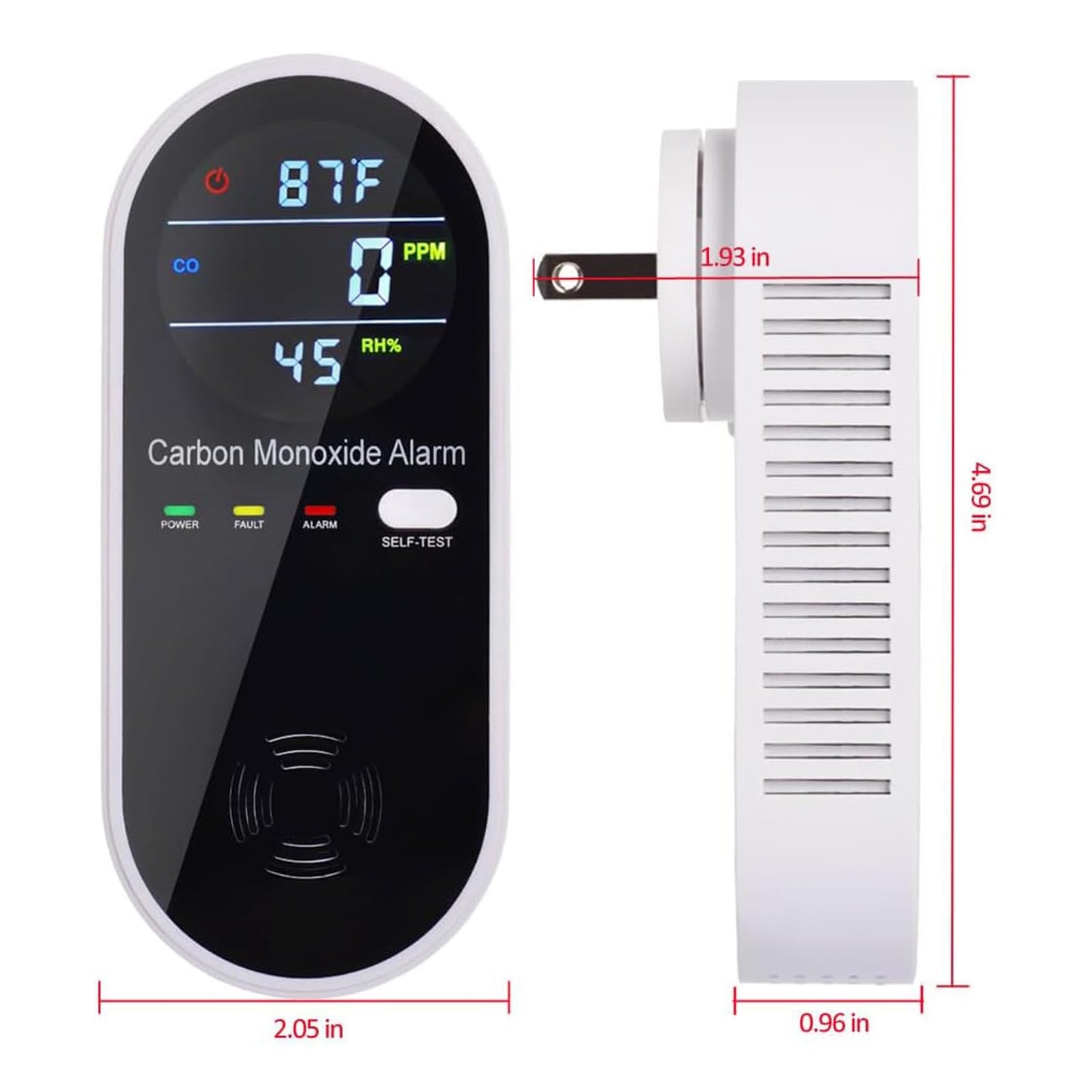 3-in-1 Carbon Monoxide Detector, Carbon Monoxide Detector Plug in Wall with Temperature & Humidity Display, CO Alarm Monitor with Color LCD Display, Accurate & Easy to Install