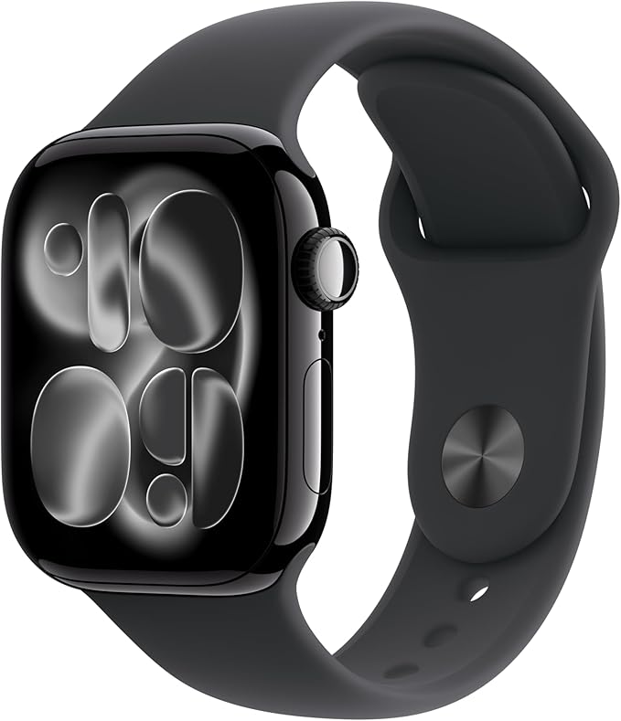 Apple Watch Series 11 [GPS + Cellular 42mm] Smartwatch with Jet Black Aluminum Case with Black Sport Band - S/M. Sleep Sco...