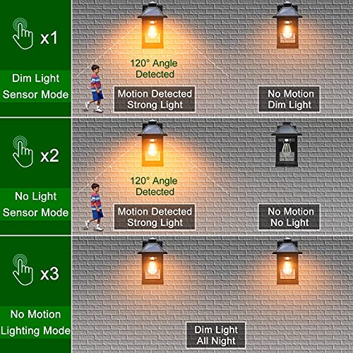 CYHKEE 2 Pack Solar Wall Lanterns Outdoor with 3 Modes, Dusk to Dawn Motion Sensor LED Sconce Lights IP65 Waterproof, Exte...