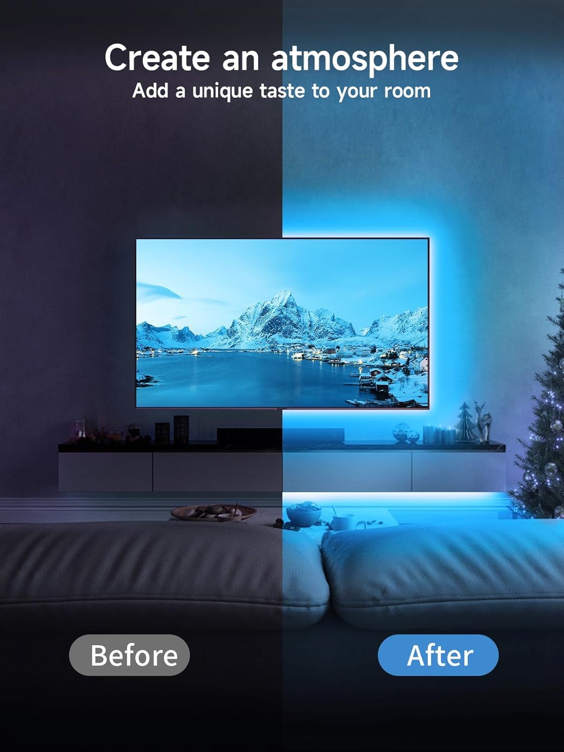 Gipoyent Music Sync Led Tv Backlights, 9.8Ft Rgb Light Strip For 32-50 Inch Tvs, Bluetooth Function, Plastic Material