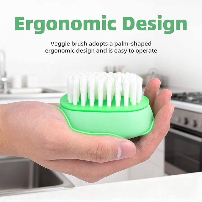Vegetable Brush Scrubber for Food, Black Stiff Bristles Brush & White Soft Bristles Brush, Dishwasher Safe Ear-Hanging Veggie & Fruit Cleaning Brush for Potato, Mushroom, Carrot, Lemon, Egg