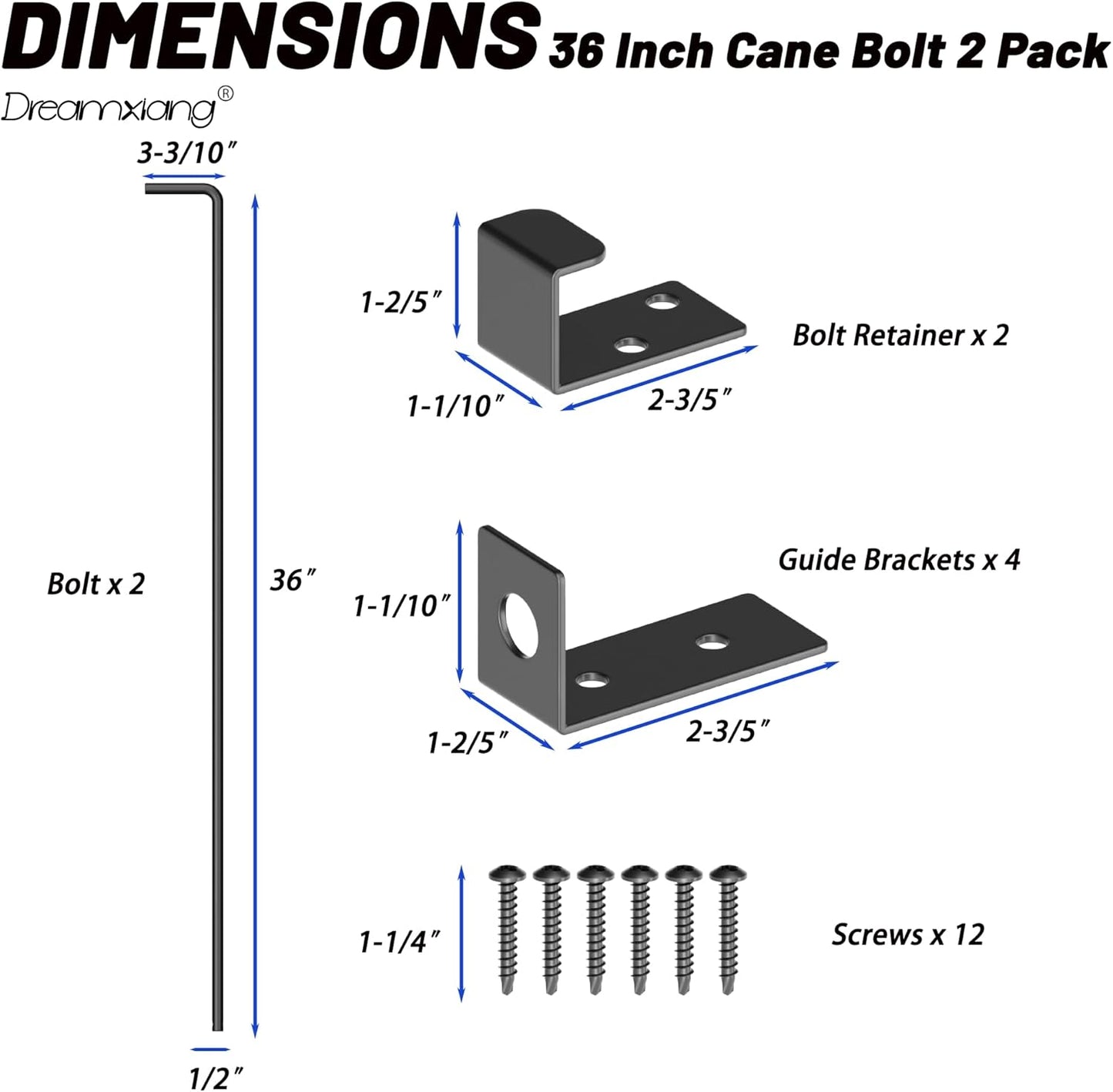 36" Heavy Duty Cane Bolt Gate Drop Rod Extra Thick Hardware Ground Latch for Wood PVC Vinyl Metal Fences Gates, Double Doors, Black Solid Steel-2 Pack