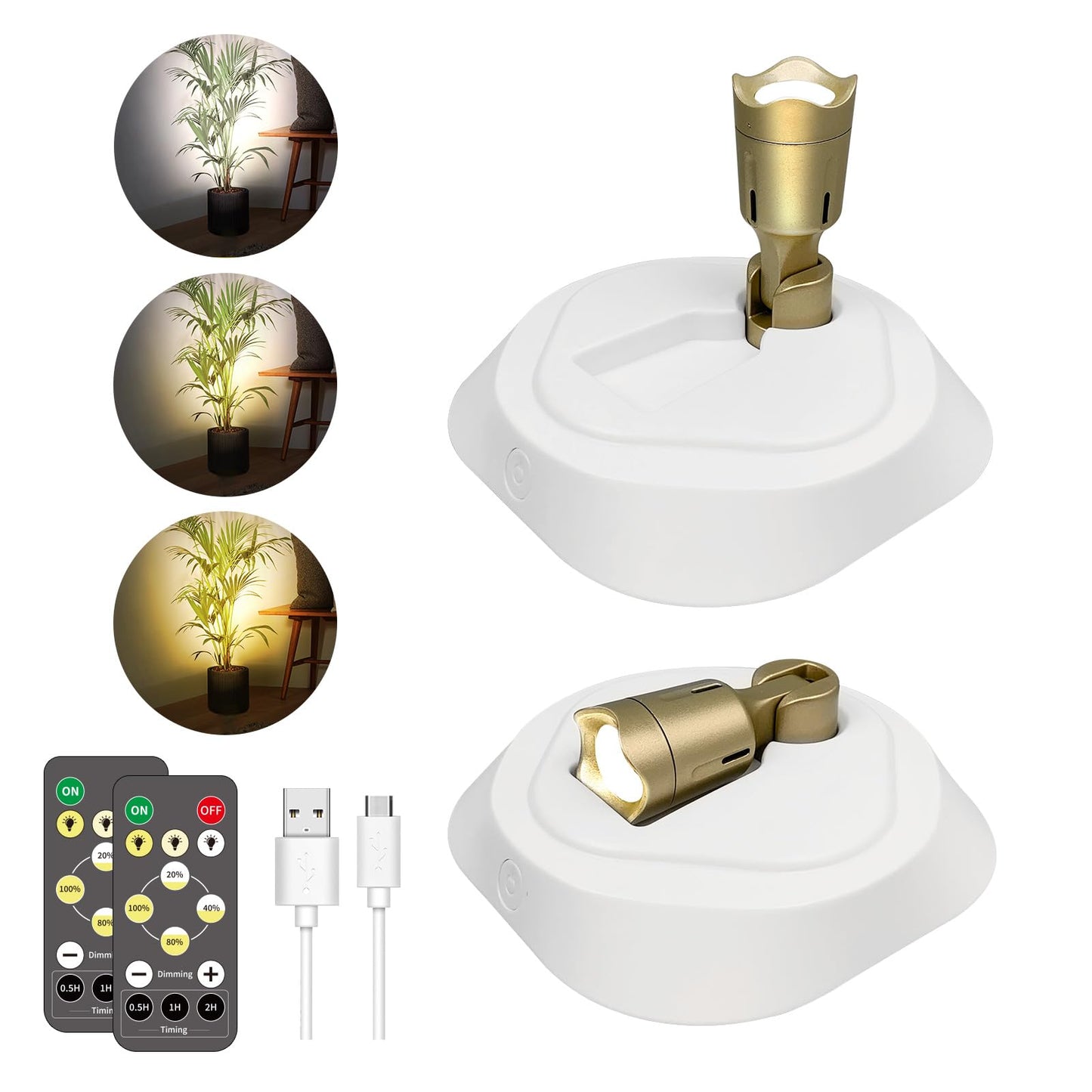 LEASTYLE LED Wireless Spotlights, 3000K/4000K/6000K, Rechargeable, Dimmable Accent Light, White+Gold, 2 Pack, Model TL011