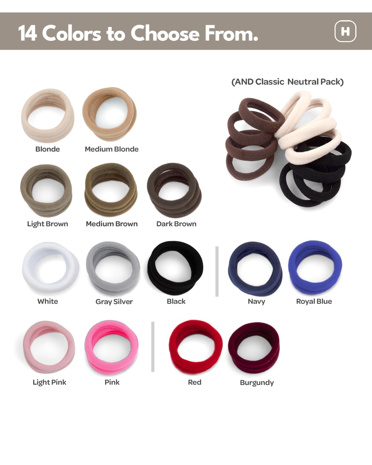 Cyndibands Seamless Hair Ties - Gray - Gentle Hair Ties No Damage, Standard Size 1.5 Inch, Soft and Stretchy Nylon Fabric Ponyta