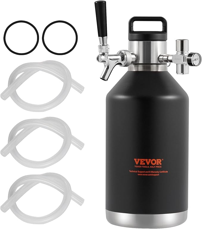Beer Growler Tap System, 128Oz 4L Mini Keg, 304 Stainless Steel Pressurized Beer Growler, Keg Growler with Pressure Display, CO2 Regulator Faucet, Leak-Proof Ring For Draft, Homebrew, Craft Beer