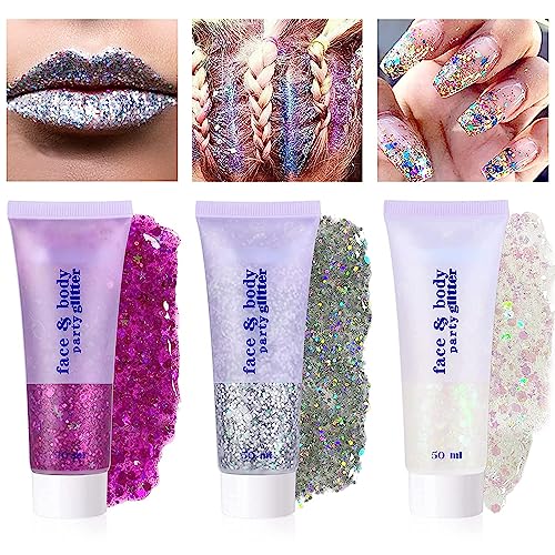 PAQIMAN Gold Body Glitter,Sparkling Neon Outfit Party Holographic Sequins Paint Body Glitter Gel Makeup. (02# Gold)