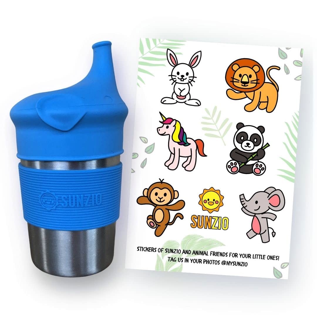 SUNZIO Sippy Cups for Toddlers and Kids, Stainless Steel Sippy Cup with Straw with Silicone Lids, BPA Free, Plastic Free, Break Proof Easy To Grip Soft Spout Cup for Babies, 10 oz, 4 Pack
