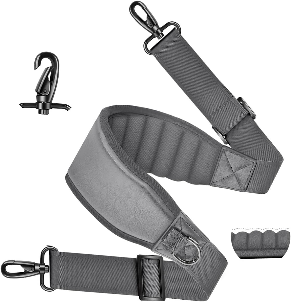ZINZ Fixed Pad Bag Strap 60 inch Belt with Cushion Breathable Pad,Durable Strap with Double Adjustable Buckle and Metal Hooks