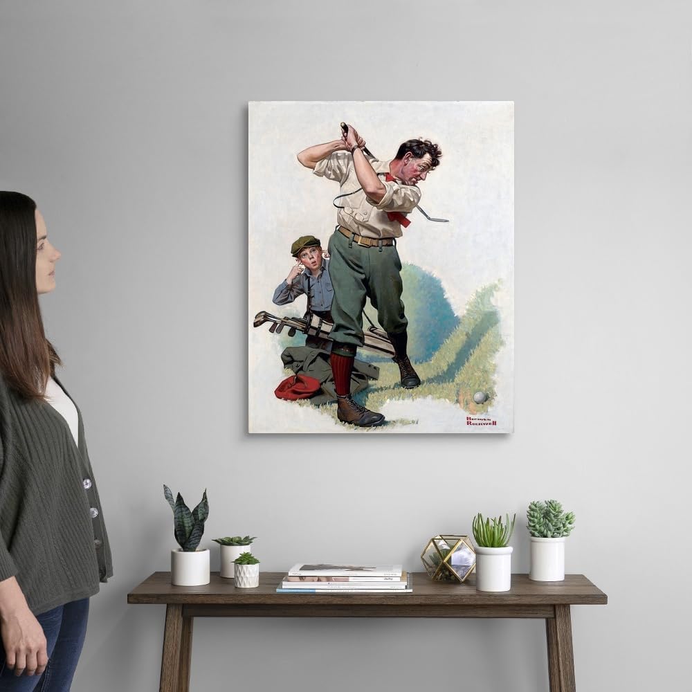 CANVAS ON DEMAND The Golfer Canvas Wall Art Print by Norman Rockwell, Classic, Vintage, Figurative, Traditional, Home Decor, Sports, Figurative Artwork, 24" x30in