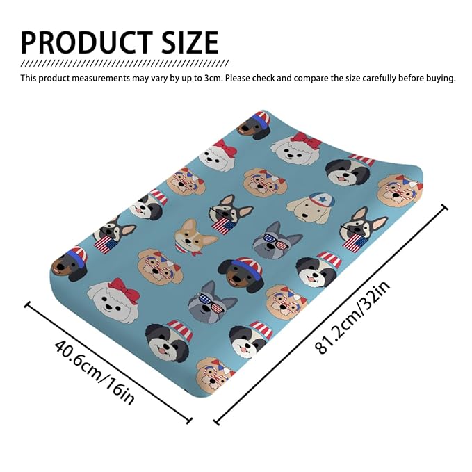 Cute Patriotic Dogs Baby Changing Pad Covers for Boy Girl 32''x16'' 4th of July Puppies Flags Fitted Diaper Change Table Pad Sheets Dogs Lovers Gift Soft Breathable Nursery Baby Changing Table Mats
