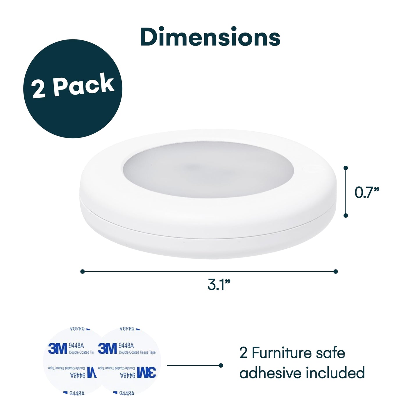 Brilliant Evolution Rechargeable Puck Lights - Dimmable LED with Remote - 3000K Warm White/6000K Cool White - 2 Pack - White