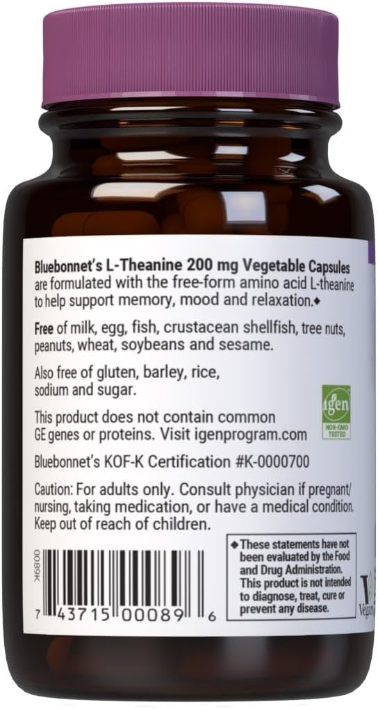 Bluebonnet Nutrition L-Theanine 200 mg, 30 Count