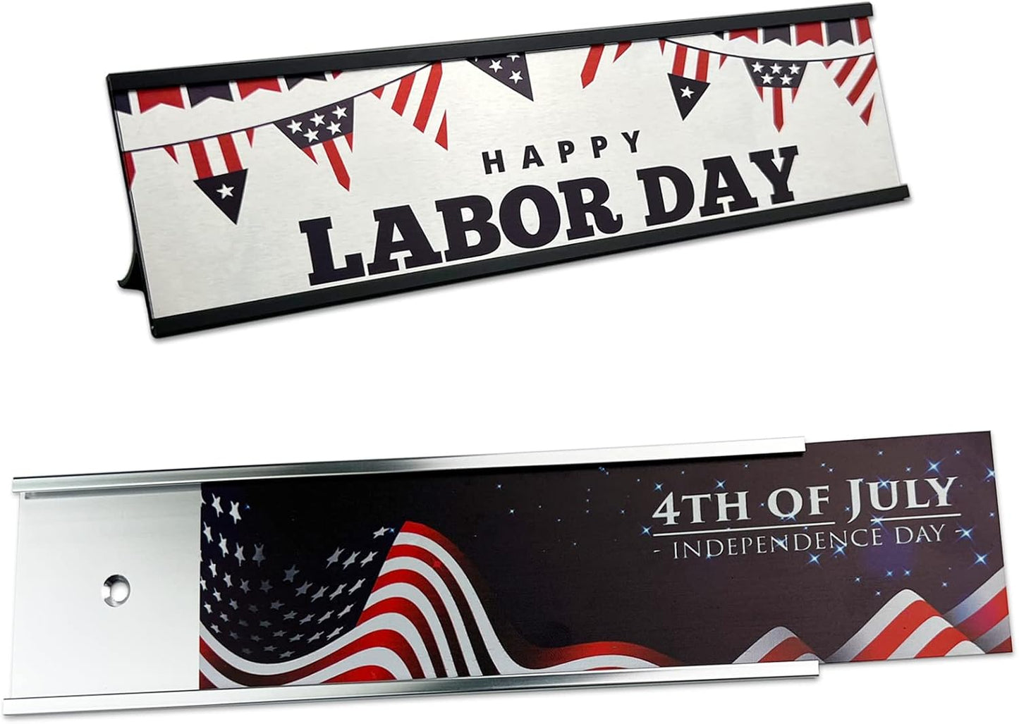2" x 10" Personalized Aluminum Name Plates for Desk or Wall, Can Add Custom Logo Image, Two Name Plates Colors Silver, White, Holders are Optional (Custom Image)