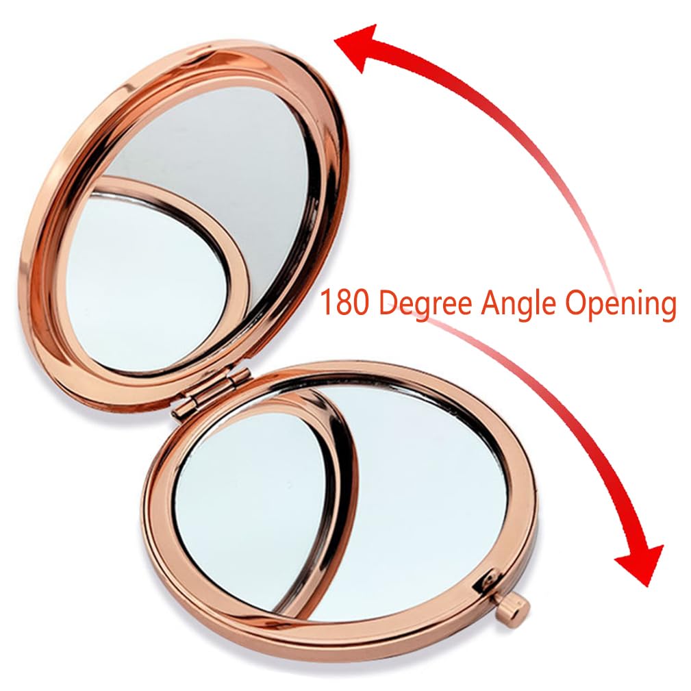Reazana 2pcs Magnifying Compact Mirrors 1X 2X Folding Makeup Mirror Mini Round Travel Mirrors 2.75 Inch Foldable Pocket Purse Co