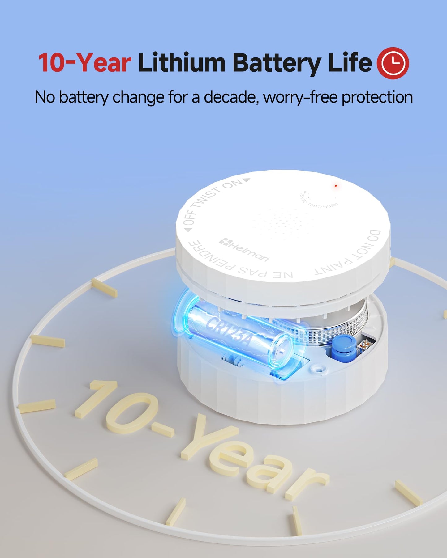 Heiman Smoke Detector, Photoelectric Fire Alarm, 10-Year Battery Powered Smoke Alarms for Home, UL 217 10th Ed. Certified, Portable Small Compact, Test Silence Button & Low Battery Warning, RV, Travel