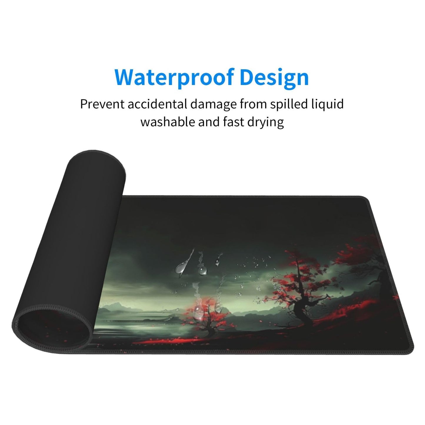 Extended Gaming Mouse Pad, Large Desk Mat XL Anime Mouse Pad Waterproof with Stitched Edges, Non-Slip Desktop Pad for Home and Office, Level Up Your 31.5x11.8 Inch (Red Moon)