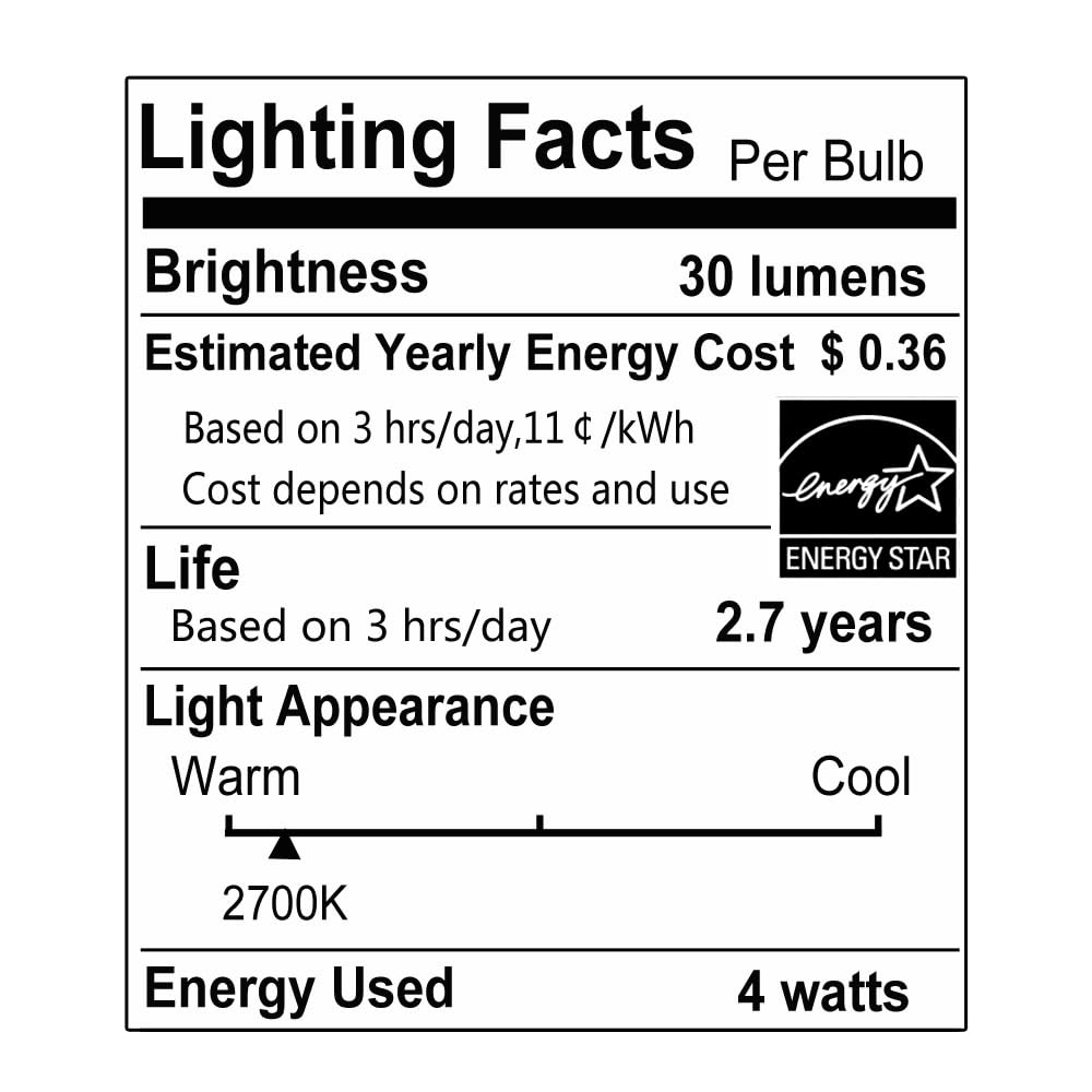 Snnalosses Night Light Bulbs 4 Watt -C7 Décor Small Light Bulb - E12 Candelabra Base- Night Light Warm White Replacement Bulbs,15 Packs