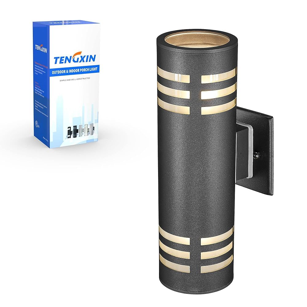TENGXIN Outdoor Wall Light, Up and Down Cylinder, IP65 Waterproof, Stainless Steel 304, Black, Model TXWLSS0012B, 1 Pack