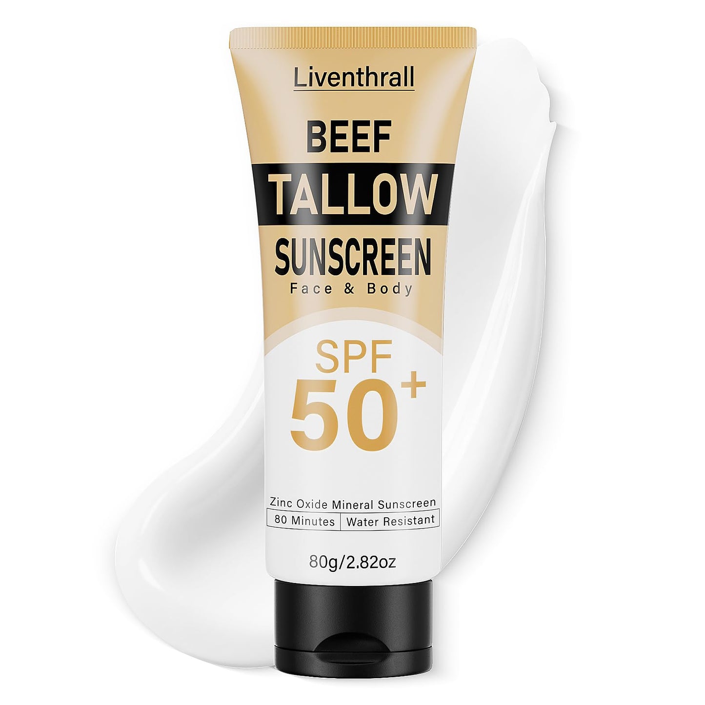 Mineral Sunscreen with Non-Toxic Zinc Oxide SPF 50, Organic Natural Beef Tallow Sunblock with Honey Beeswax, Non Greasy Formula