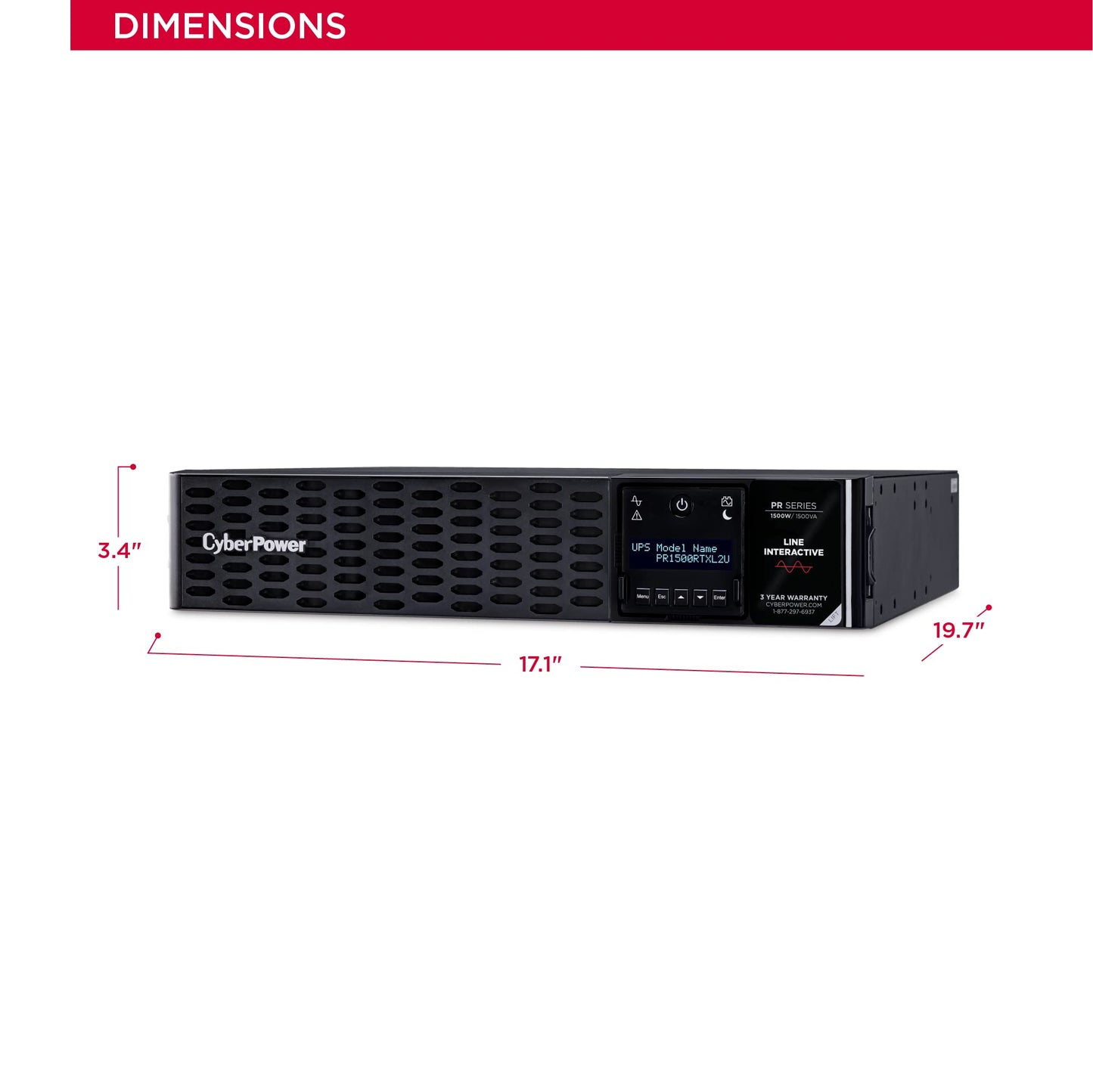 Cyberpower Pr1500Rtxl2U Smart App Sinewave Ups System, 1500Va/1500W, 8 Outlets, 2U Rack/Tower, Avr, Ebm Option