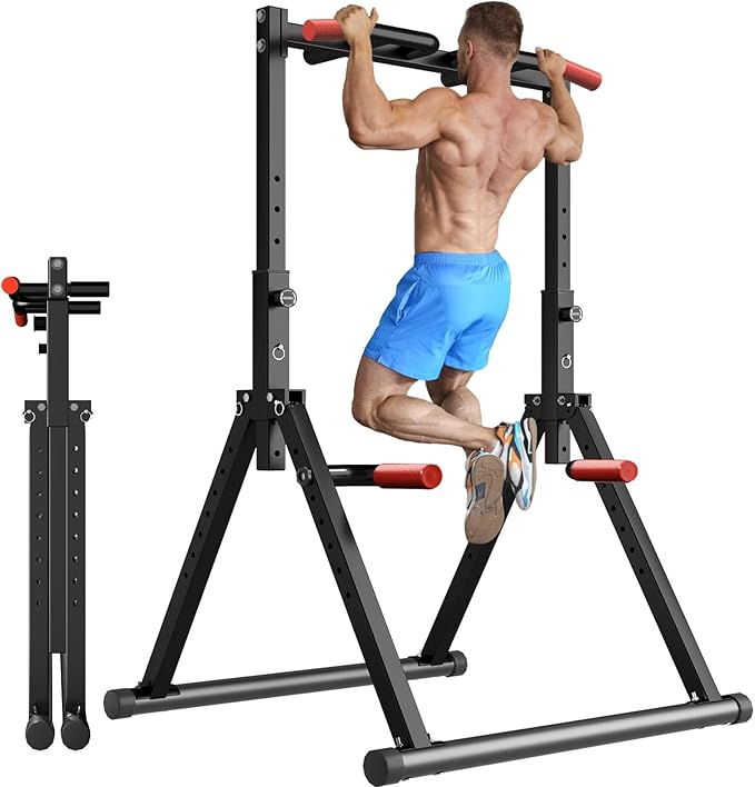 WATBKHE Power Tower Pull Up Dip Station Foldable, Pull Up Bar Station Adjustable, Multi-Function Home Gym, Strength Traini...